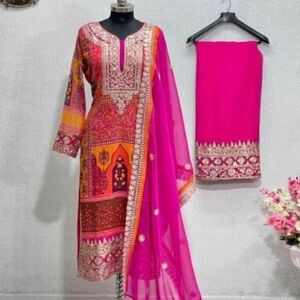 NEW Hot Pink 3 Piece Pakistani Desi Women‎ Party Outfit Size M / L